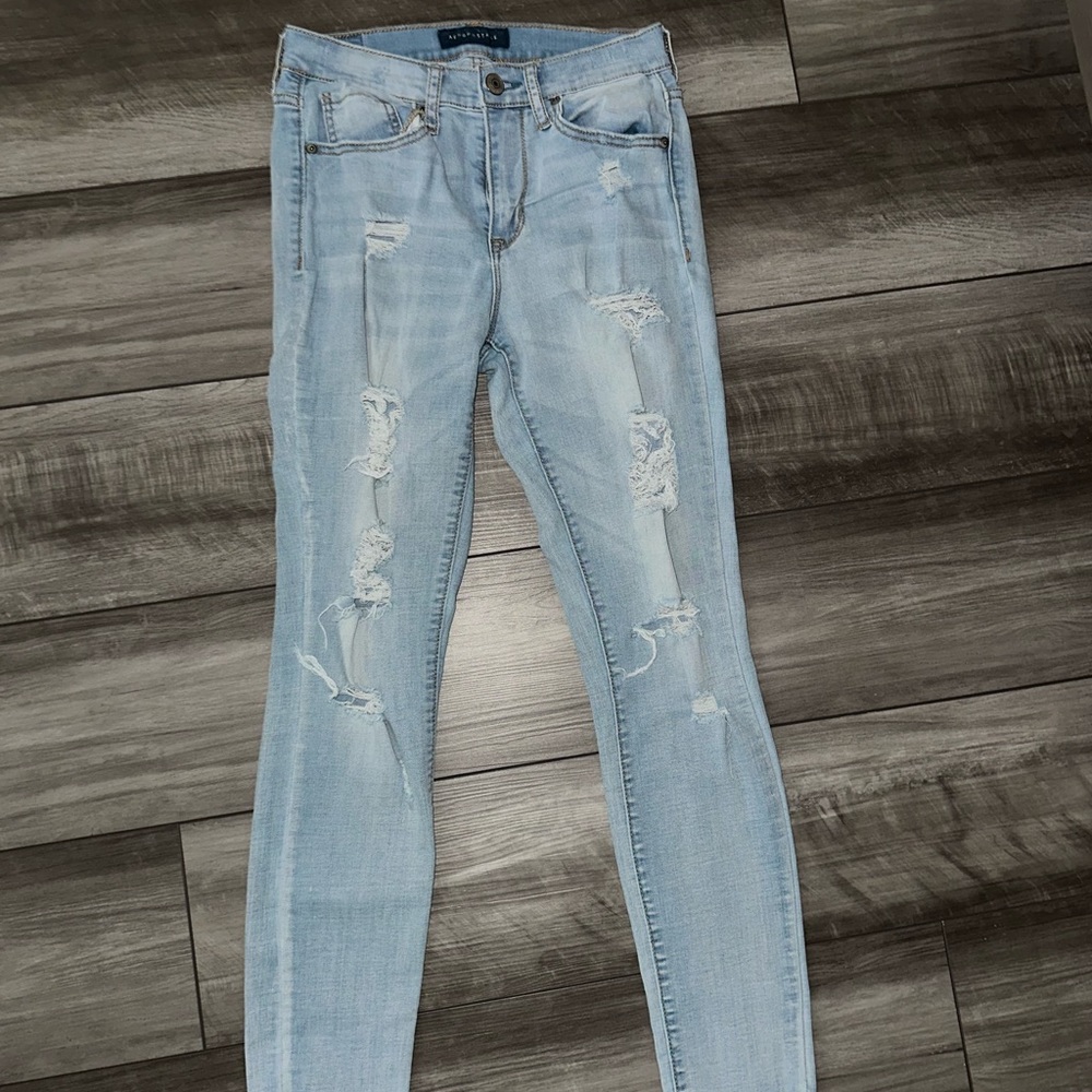 Aeropostale Blue Skinny Distressed Jeans